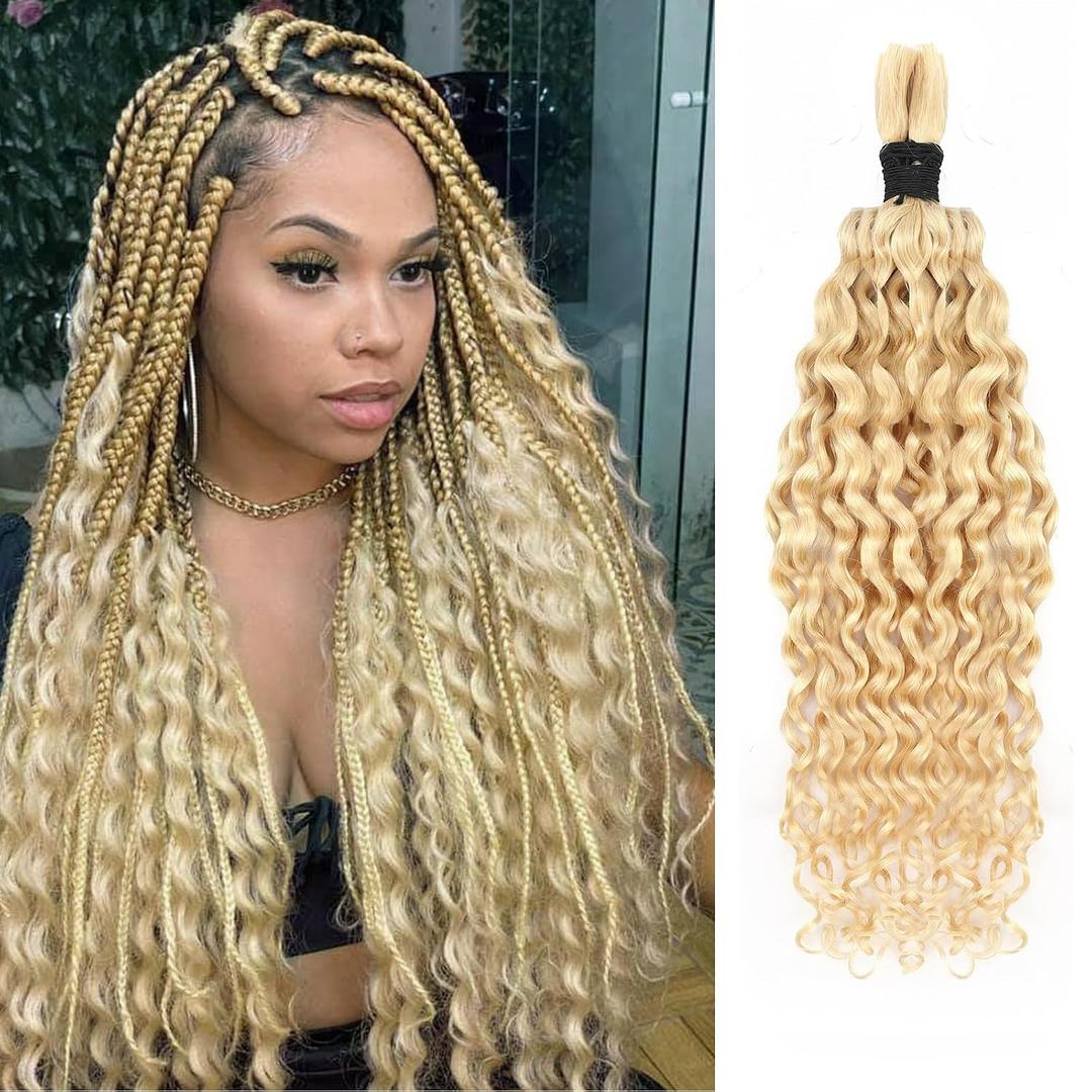 Human Braiding Hair For Boho Braids Human Hair Water Wave Bundles Bulk Human Hair For Braiding Curly Human Hair For Boho Knotless Braids Human Hair For Braiding 2 Bundles Per Pack 100g (#613) 22inch