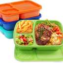 Pack of 4 Bento Lunch Box Set, 3 Compartment Wheat Straw Meal Prep Food Storage Containers Plastic, Microwave and Dishwasher SafeJewel Brights