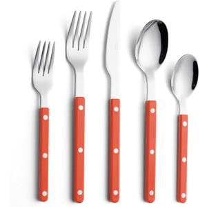 ANNOVA Silverware Set, Retro/Rivet Colorful Stainless Steel Tableware Kitchen Flatware Set Utensils, Includes Dinner Knives, Forks, Spoons, Salad Forks & Dessert Spoons (Orange, 10 Pieces)
