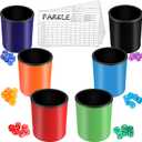 Zhanmai 6 Pcs Dice Cup for Farkle Game PU Leather Cup of Dice Dice Stacking Cup with 36 Colorful Dice 6 Farkle Scorecards Dice Set for Yahtzee Dice Games Family Party Supplies