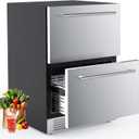 COWSAR Under Counter Double Drawer Refrigerator, 24 Inch Weather Proof Outdoor Beverage Fridge, Built-in Stainless Steel Beverage Cooler, 145 Cans for Kitchen & Commercial, Silver (5.0 Cu.ft)