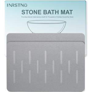 Large Stone Bath Mat 2 Pack, 31.5'' x 19.7'' Quick Drying Diatomaceous Earth Mat Large, Super Absorbent, Non Slip Diatomite Stone Bath Rugs for Bathroom, Easy to Clean (Light Grey)