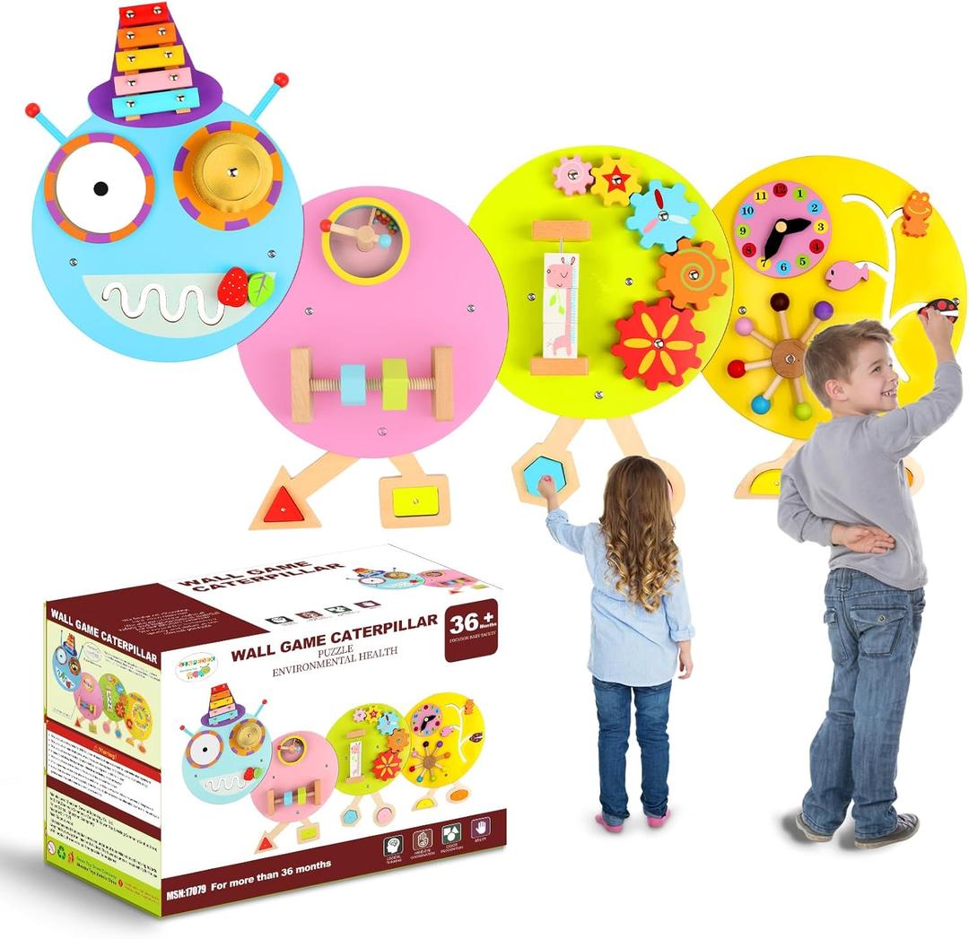 Caterpillar Activity Wall Panels for Toddler: Sensory Wall Toy 12 Activities - Wall Mounted Toy Busy Board Decor for Bedrooms Toddler Activity Center Daycares - Montessori Educational Toy for Kids (Large)