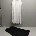 Women's Basic Adjustable Spaghetti Strap Cami Slip Mini Dress (Medium, Black&White)