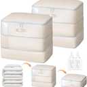 Easortm Comforter Storage Bag - Large Capacity Blanket Storage Bags 3-Layer Ultra Space Saving Self Compression Organizer, Washable Compression Bags for Storage Comforter Blanket, 2-Pack, Beige