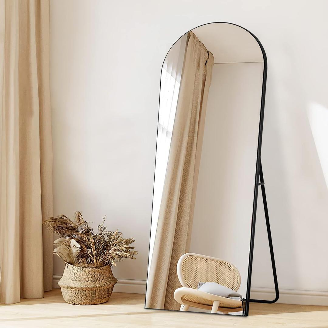 Full Length Arched Mirror, 59"x20" with Wooden Thin Frame - Standing, Hanging, or Leaning - Bedroom, Floor, Dressing Mirror