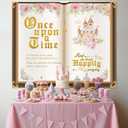 Once Upon a Time Birthday Decoration Princess Party Backdrop 7X5ft Pink Floral & Gold Castle Fairytale Birthday Banner for Girls' 1st Birthday, Baby Shower Photo Booth Background Cake Table Decor (6X5ft)