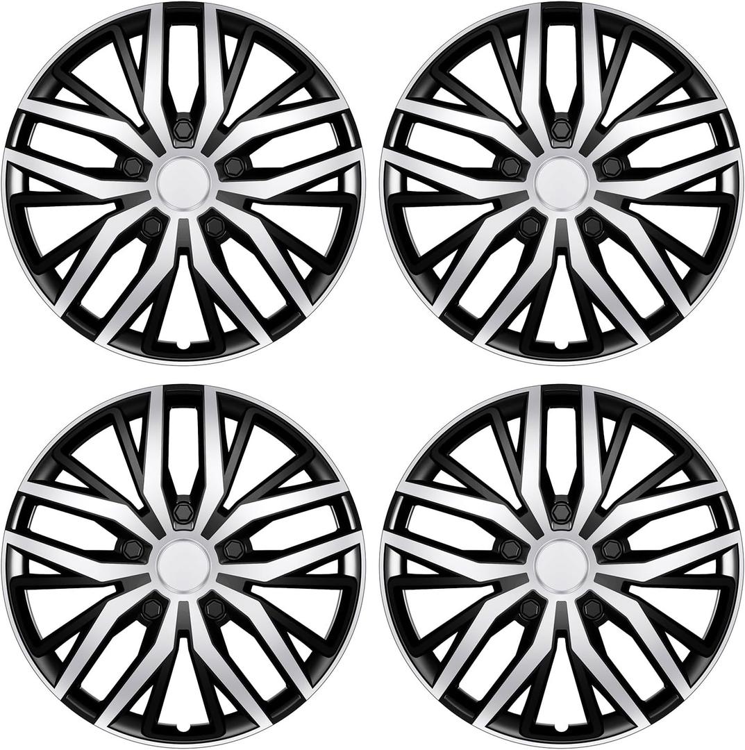 4 Pack Universal Hubcaps Replacement R17 17 inch, Steel Wheel Rim Cover for Most Auto, 17" 17 in Wheel Covers Hub Caps (Silver+Black Color, 17 inch)