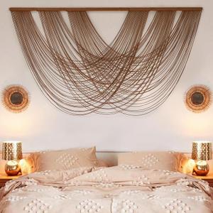 Large Macrame Wall Hanging Brown Die-Dyed 59.00" W x 31.00" L Boho Wall Decor Yarn Tapestry Craftsmanship Home Macrame Wall Decor