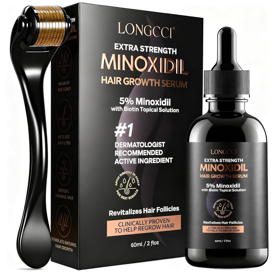 5% Minoxidil Hair Growth Serum for Women: Extra Strength Hair Loss Treatment with Biotin for Thinning Hair - Regrowth Topical Solution to Restore Follicle Health & Thicker Results (2 Fl Oz (Pack of 1))