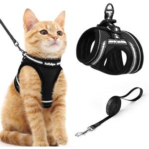 Rabbitgoo Cat Harness and Leash Set for Walking Escape Proof, Adjustable Soft Kittens Vest with Reflective Strip for Cats, Comfortable Outdoor Vest, Black, M