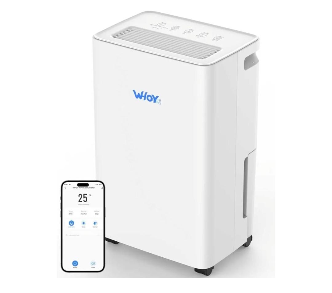 Dehumidifier for Basements, 2000 Sq. Ft., 30 Pints, Max 50 Pints 1.6L Tank, App-Controlled, With 4.9 ft Drain Hose Low noise, for Living room, Basements and Office