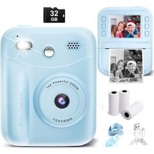 MINIBEAR Kids Camera Instant Print, 48MP Instant Print Camera for Kids 1080P Toddler Digital Video Camera Christmas Birthday Gifts for 3 4 5 6 7 8 9 10 Year Old Boys Toys, 3 Rolls Print Paper, Blue