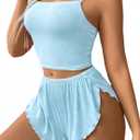 Avidlove Women Cami Ribbed Pajama Set Sexy Side Slit Sleepwear Soft Lingerie 2 Piece PJ Set (Blue, S)