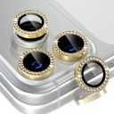 Choiche Compatible for iPhone 17 Pro/iPhone 17 Pro Max Camera Lens Protector Bling, 9H Tempered Glass Camera Cover Screen Protector Metal Ring Decoration Accessories (Diamond-Gold)