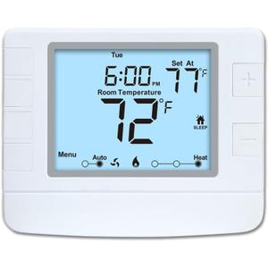 Programmable Thermostat for House, 1 Heat/1 Cool, Extra Large Display, White Backlight