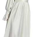 xxxiticat Women's Green Satin Dress Long Lantern Sleeve Mock Neck Puff Shoulder Tie Waist Pleated Cocktail Maxi Slip Dresses (White, XL)