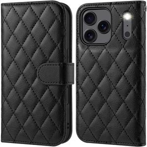 OCASE Compatible with iPhone 17 Pro Max Wallet Case, PU Leather Flip Folio Case with Card Holders RFID Blocking Kickstand [Shockproof TPU Inner Shell] Phone Cover 6.9 Inch 2025, Diamond Check Black