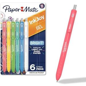 Paper Mate InkJoy Bright Gel Pens Medium Point (0.7mm) Retractable Assorted Opaque Ink 6-Pack Comfortable Grip Vivid Colors