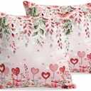 Valentine's Day Pillow Covers 18x18 Inch Set of 2 Love Throw Pillow Cover Decorative Pillowcase Pink Rose Eucalyptus Leaves Pillow Cases for Couch Sofa Bedroom Chair Party Square Cushion Covers