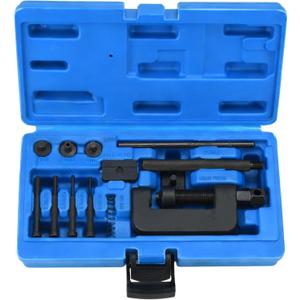 Professional 13-Piece Motorcycle Chain Breaker Tool Kit with 3 Anvils, Steel Pins, Riveter, Carrying Case for Bikes, ATVs