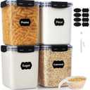 Large Thicker Food Storage Containers with Lids Airtight 5.3L/179Oz, 4pcs Plastic Pantry Storage Container for Dry Food/ Flour/ Sugar/ Pasta/ Cereal/ Baking Supplies, Canister for Kitchen Organization