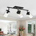 BONLICHT Industrial Vintage Indoor Wall Mount Spotlight 3 Light Modern Semi Flush Mount Ceiling Light Black Adjustable Track Lighting Kit Rustic Bathroom Vanity Light Fixture with Clear Glass Shade