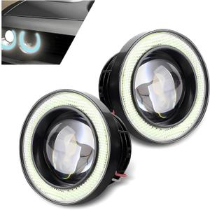 2 PCS Fog Lights LED, 3 Inch Angel Eye Halo LED Fog Light with COB Chip, Super Bright White Driving Light Kit, Universal for Most Cars, Trucks, SUVs (Ice blue light)