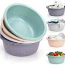 Goaste 4 Pack Round Plastic Wash Basin, 5 Quart Stackable Washing Basin, Portable Vegetable Fruit Dish Tub, Laundry Washtub Space Saving, Colorful Camping Dishpan for Hand Face Cleansing, Home Kitchen