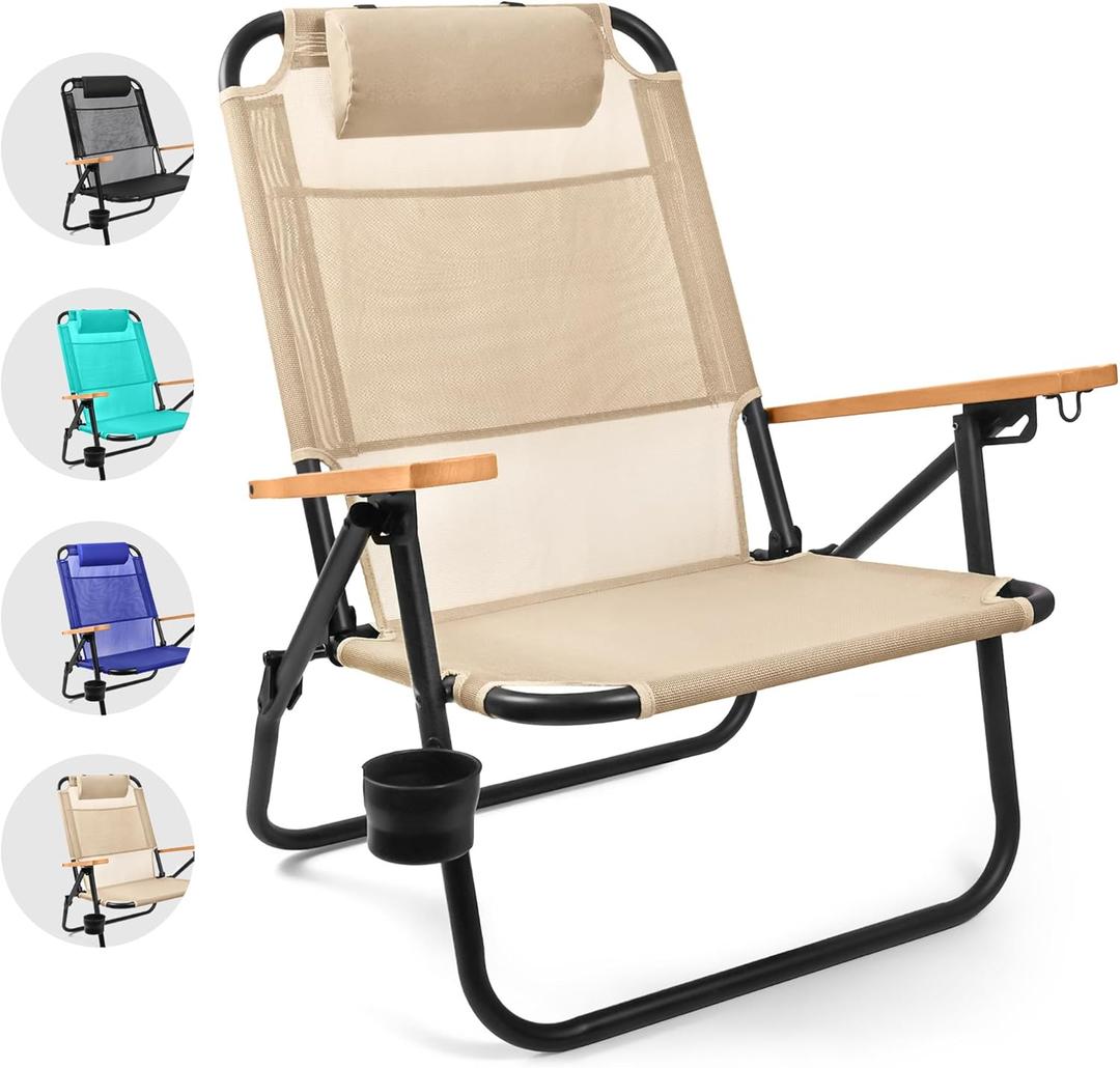 Water Buffalo Bondi Beach Chair  Backpack Beach Chair for Adults with Reclining Positions, Cup Holder & High Back Support (Sand)