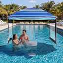 Briwooody Floating Pool Umbrella with Table, 5 x 5 ft Pool Canopy with Cup Holders and Stable Base, Floating Sunshade for Patio Backyard Outdoor Use
