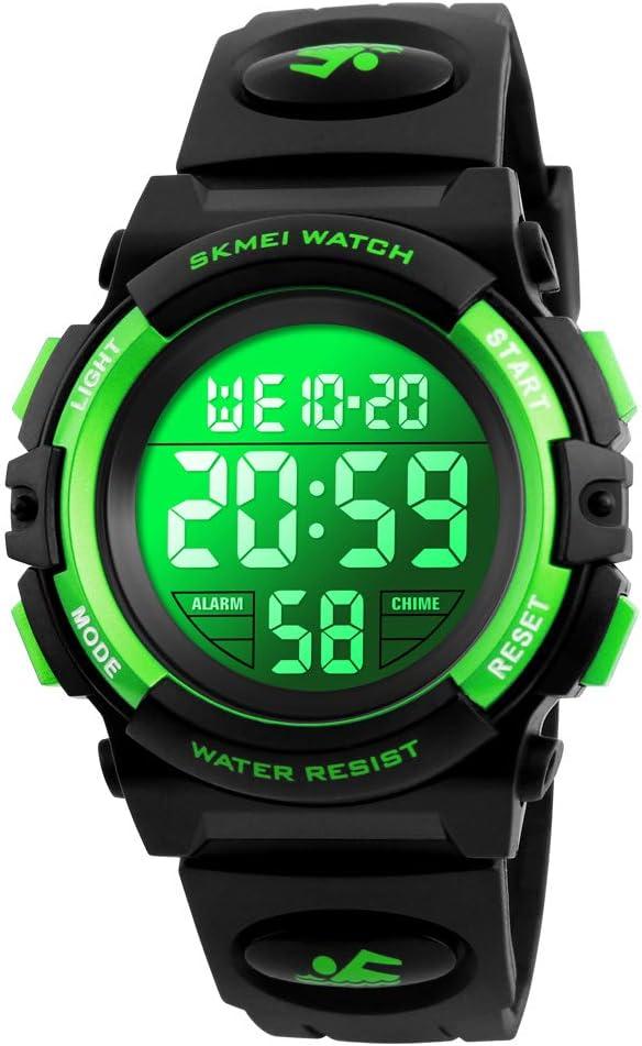 Boys Watch Digital Sports Waterproof Outdoor Kids Watches Alarm Clock 12/24 H Stopwatch Calendar 3-15 Year Old Boys Girls Wristwatch (Black Green)