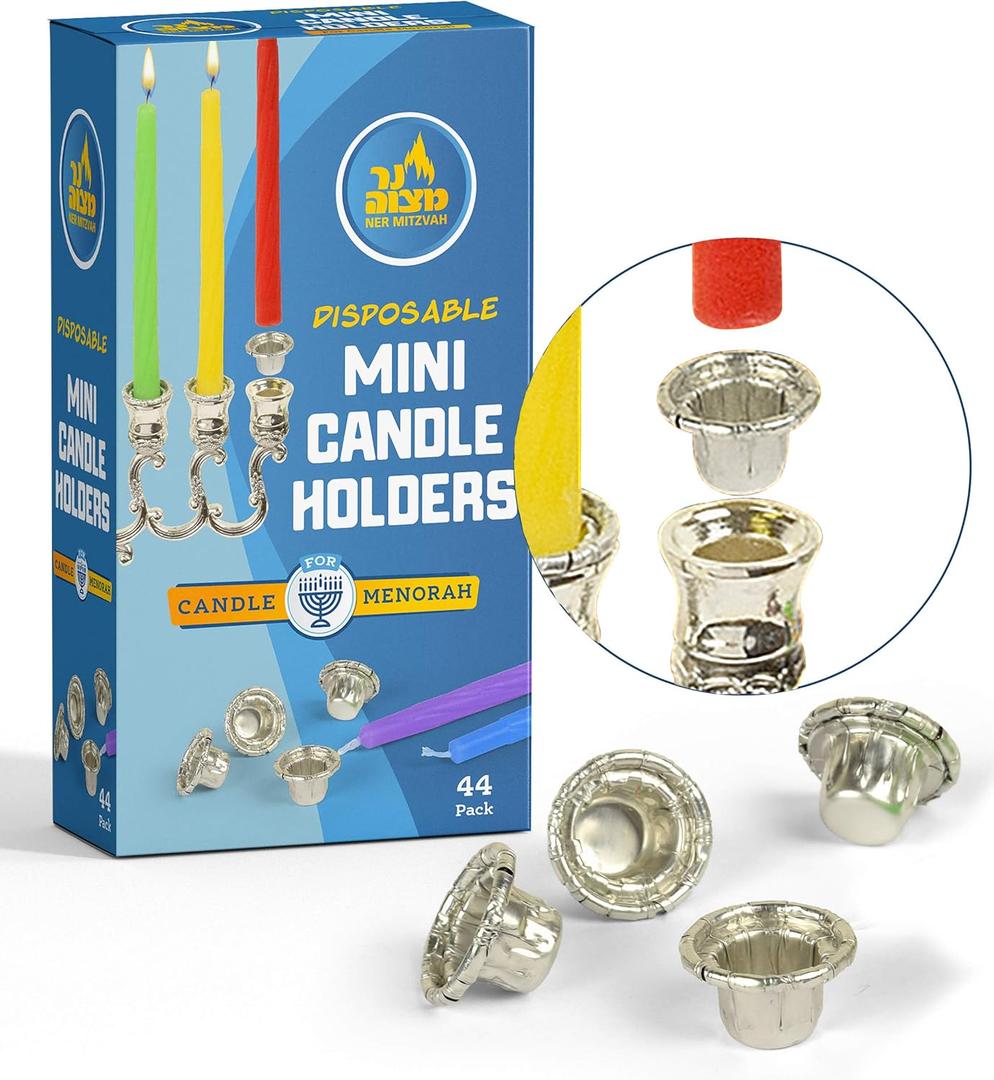 Ner Mitzvah Hanukkah Mini Candle Holders - Disposable Liner Inserts for Candle Menorah - Drip Guard Foil Cups - 44 Count - Mini