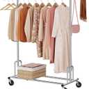 Tajsoon Heavy Duty Clothes Rack Foldable Garment Rack with Wheels and Extendable Rod, Freestanding Clothing Rack for Hanging Clothes, Adjustable  Collapsible Rolling Racks with Bottom Shelf, Chrome