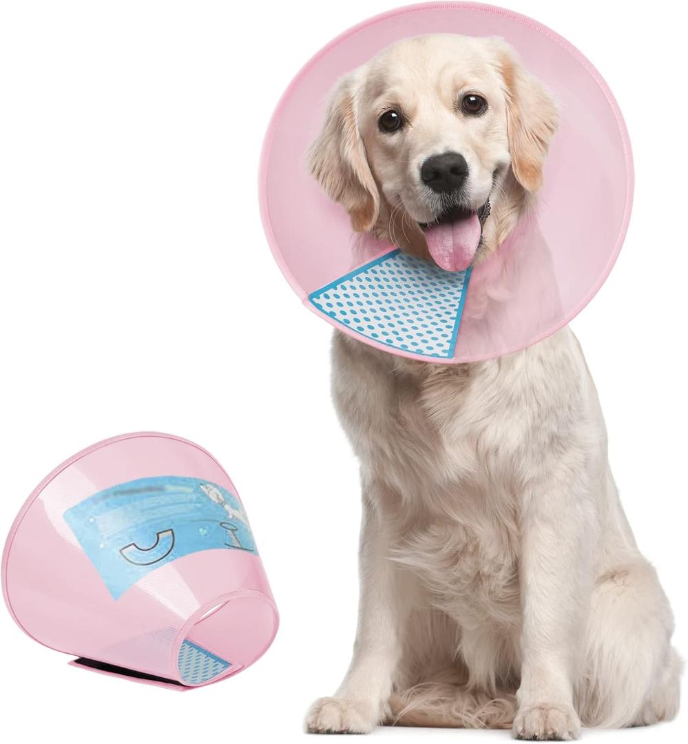 Supet Dog Cone Collar Adjustable After Surgery, Comfortable Pet Recovery Collar & Cone for Large Medium Small Dogs, Elizabethan Dog Neck Collar Plastic Practical (XL(Neck: 16.0~19.5"), Pink)