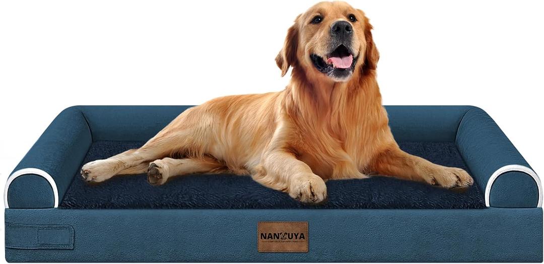 Large Dog Bed Orthopedic Washable: Beds Bolster XL Bed Big XLarge Dogs Memory Foam Couch Sofa Waterproof with Removable Cover - Navy Blue (40.0"L x 32.0"W x 6.5"Th)