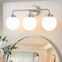 Bathroom Light Fixtures Over Mirror, Brushed Nickel Modern Vanity Lights with Milk White Glass Globe Shades 3-Light Farmhouse Wall Sconce Lighting