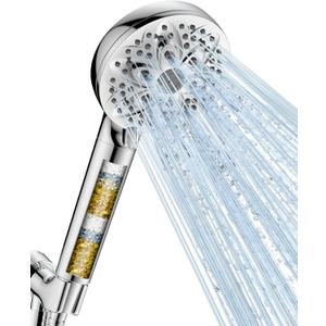 6-Setting Filtered Handheld Shower Head, JDO High Pressure Shower Head with Replaceable Filter Cartridge 4.7 Inch Detachable Showerhead for Chlorine Hard Water Removal 59 Inch Stainless Steel Hose (Chrome)