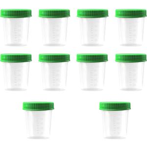 Disposable Specimen Collection Cups with Green Screw Cap  125 ml | Leakproof Urine Sample Container with Graduated Scale for Lab, Travel, and Personal Use - 10 Pack