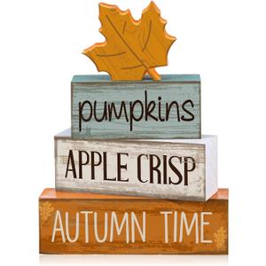 4 Pcs Thanksgiving Decoration for Home Wooden Maple Leaf Fall Tiered Tray Decor Thanksgiving Centerpiece Rustic Decorative Maple Leaf Block Signs Gift Farmhouse Autumn Decoration for Home