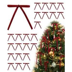 Velvet Christmas Tree Bows – 24 Pcs Holiday Bows (3/8" Wide, 5x7) with Star Clips – Easy Hanging for Tree, Wreath, Gifts & Décor (Black)