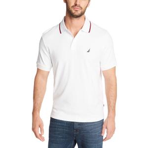 Nautica Men's Classic Fit Short Sleeve Dual Tipped Collar Polo Shirt (Large, Bright White)