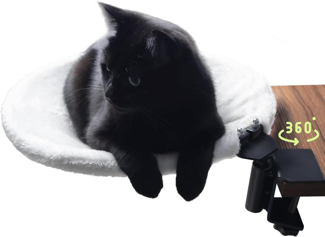 Cat desk bed16 Inch 360 Degree Adjustable cat bed for desk with 42 Pound Load desk cat perch Bearing Capacity, Ultra Soft, Warm, and Removable Washable Fabric - Perfect Companion for Your Cat at Desk