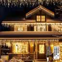 Icicle LED Christmas Lights Outdoor, 624 LED 59FT 8 Modes with 96 Drops Warm White Icicle Lights, Outdoor Indoor Fairy String Lights for Christmas Party, Holiday, Wedding Decorations