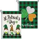 Boao 2 Pieces St Patrick's Day Garden Flag Gnome Shamrock 18 x 12 Inch Yard Flag Irish Green Shamrock Garden Flag Double Sided Decorative Garden Flag for St. Patrick's Day Outdoor Decoration