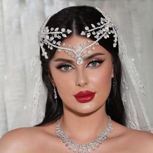 Wedding Hair Accessories, Bridal Hair Comb, Rhinestone Forehead Headpiece(Silver)