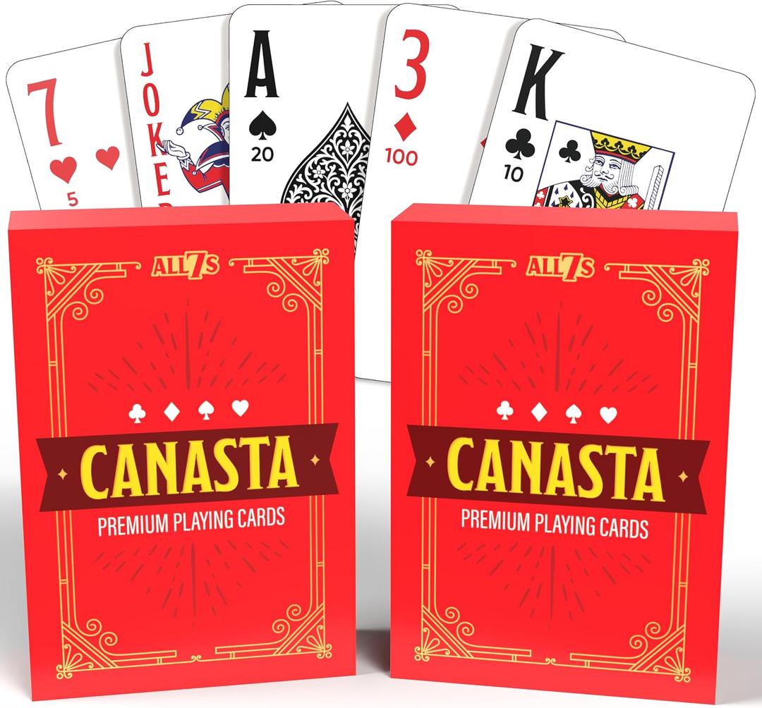 All7s Canasta Playing Cards with Point Values, 2 Large Index Decks for Adults & Seniors, Easy-to-Read Jumbo Index, Durable Cards for Smooth Gameplay