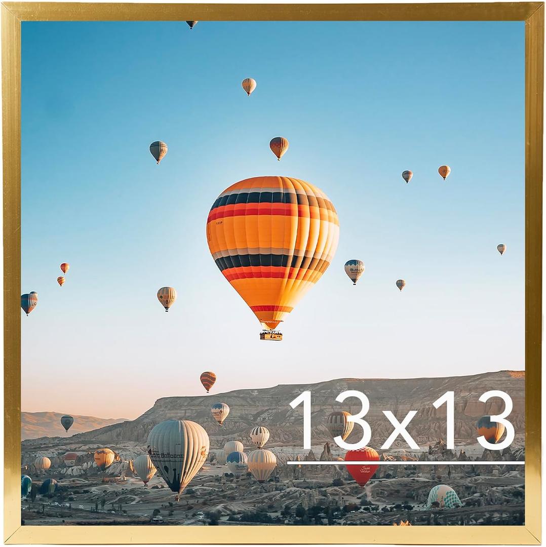13x13 Picture Frame Gold for Wall Hanging, Wall Mounting Horizontally or Vertically, 13 x 13 Square Wall Gallery Poster Photo Frame with Shatter Resistant Plexiglass, Gold