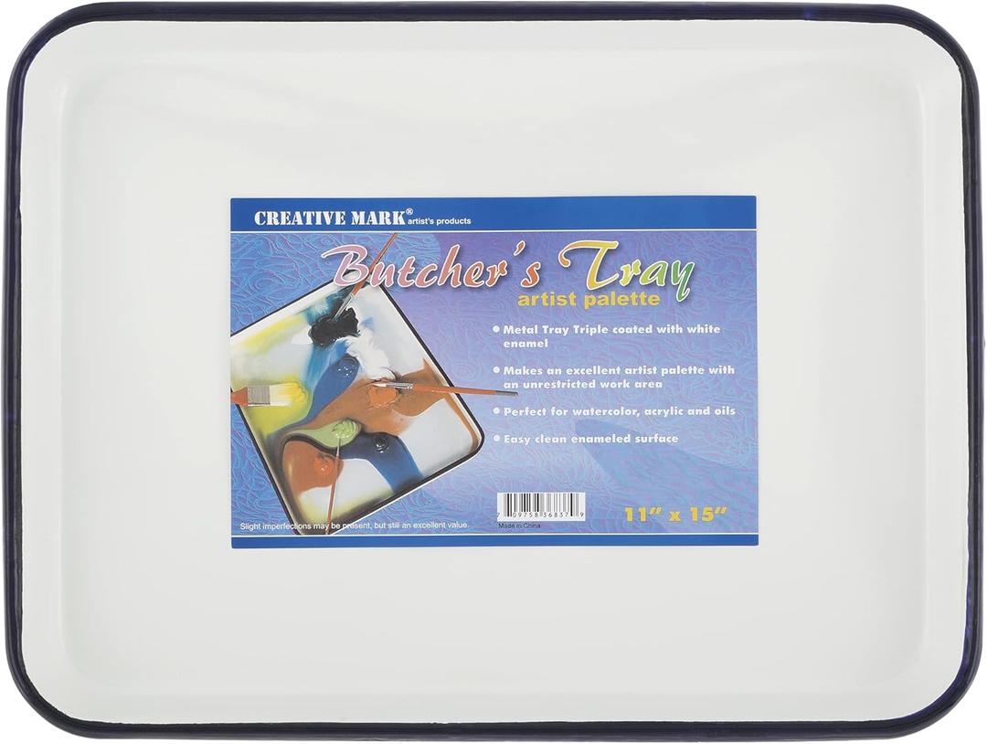 Creative Mark Butcher Tray Palette - Triple Coated Enamel Tray Palette for Painting, Color Theory, Mixing, and More! - 11" x 15"