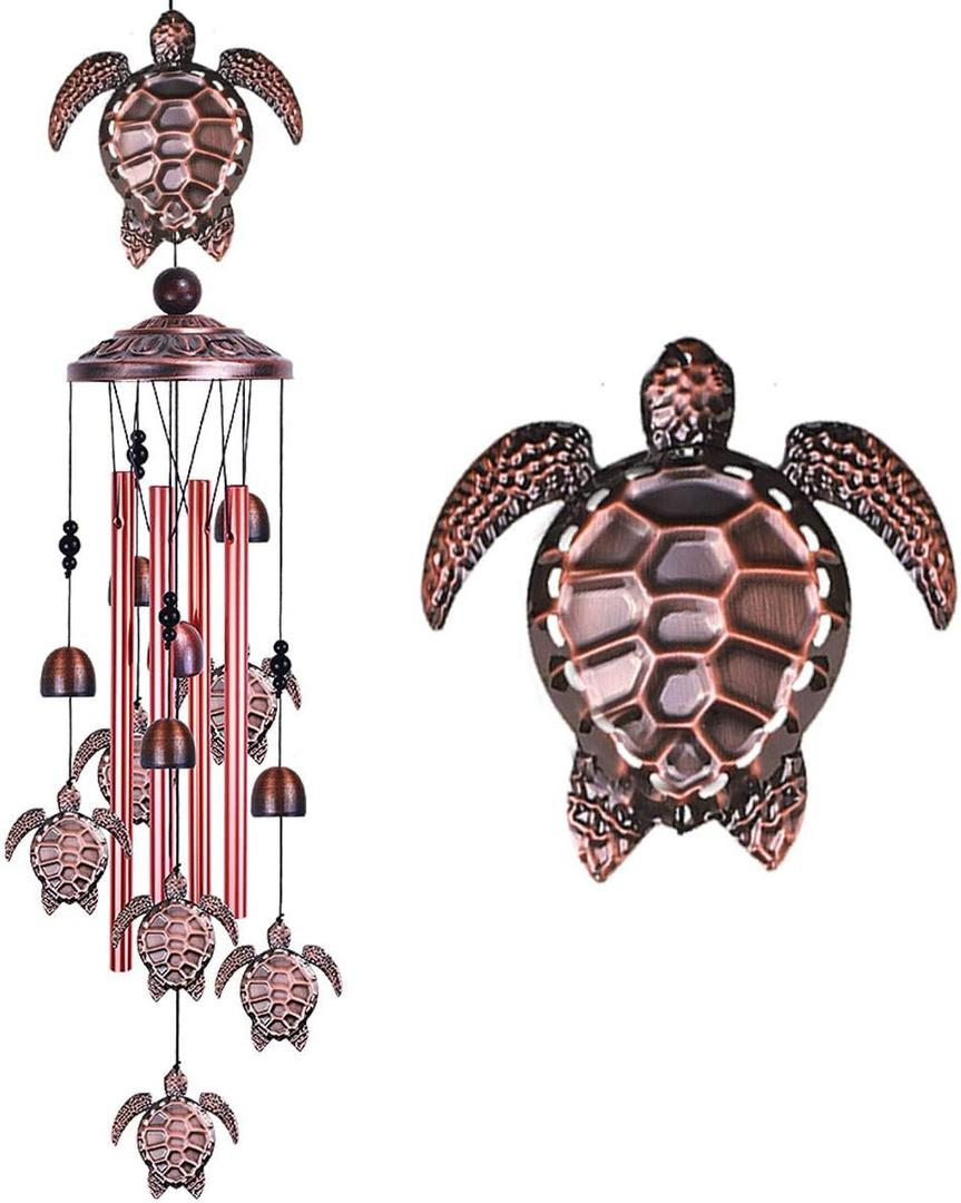 Sea Turtle Wind Chimes Outdoor Indoor Decor - With 4 Tubes 6 Bells 7 Turtles 37In Waterproof Suspension Mobile Tortoise Wind Chimes for Home, Xmas Mom Gifts, Balcony, Festival, Tree, Garden Decoration